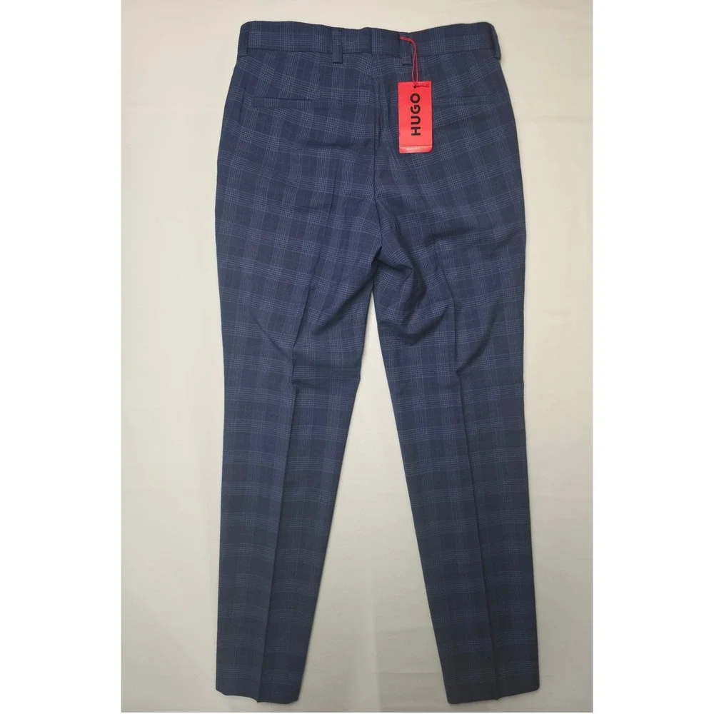 Hugo Boss Dress Pants Mens 30x31‎ Navy Plaid Modern Fit Tailored Trousers $198